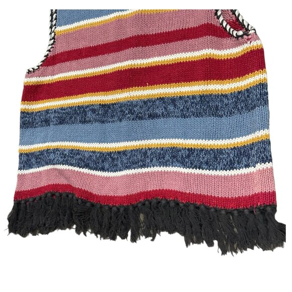 Vintage Bon Magique Womens L Knitted by Hand Sweater Vest Front Button Fringe - Picture 8 of 13